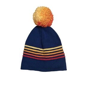New Vintage Wigwam Wool Knit Colorful Striped Pom-Pom Beanie Winter Hat